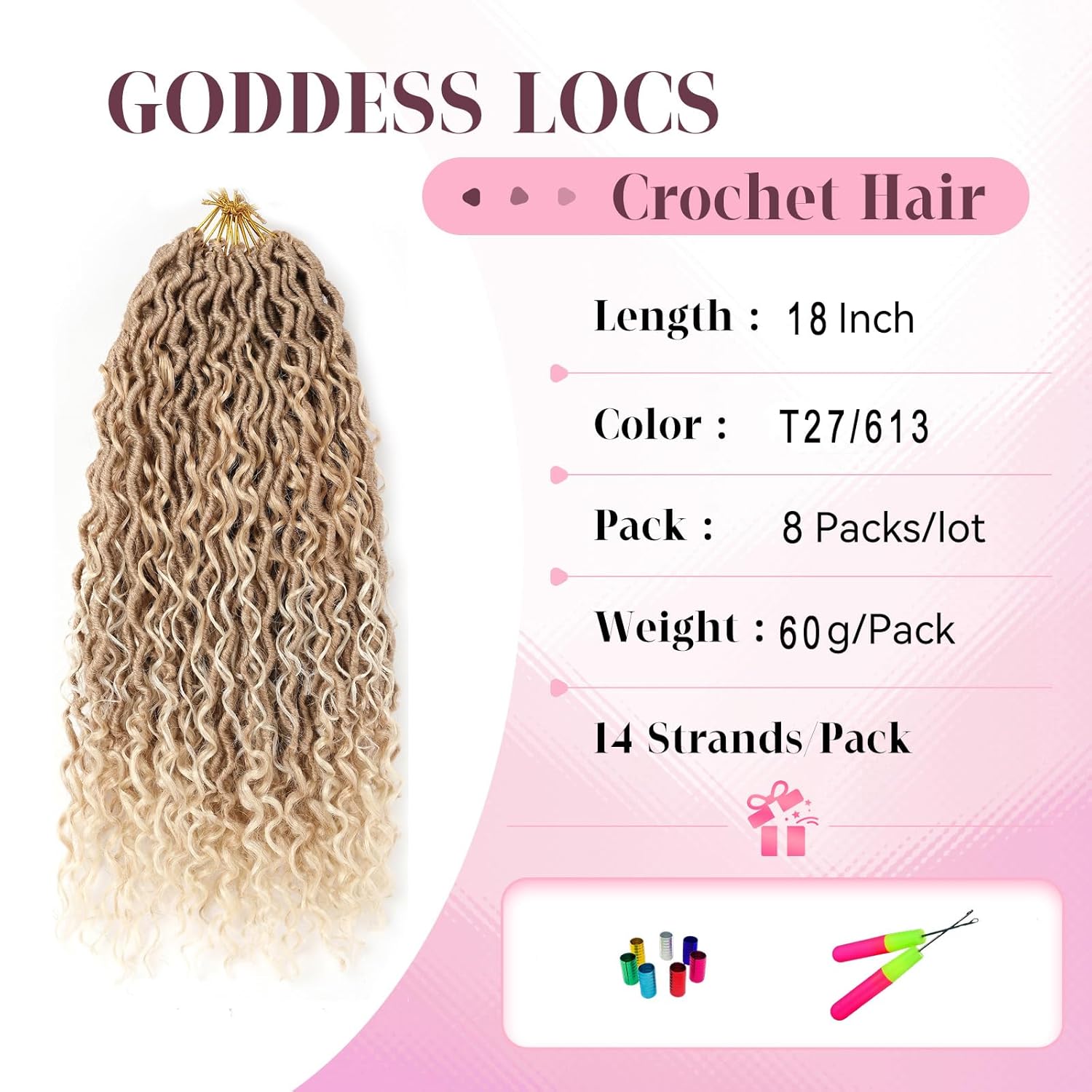Aipin 8 Packs New Goddess Locs Crochet Hair 18 Inch Boho River Locs Hippie Locs Wavy Crochet With Curly Hair In Middle And Ends Braids Hair Extensions(8 Packs,18 inch,T27/613)