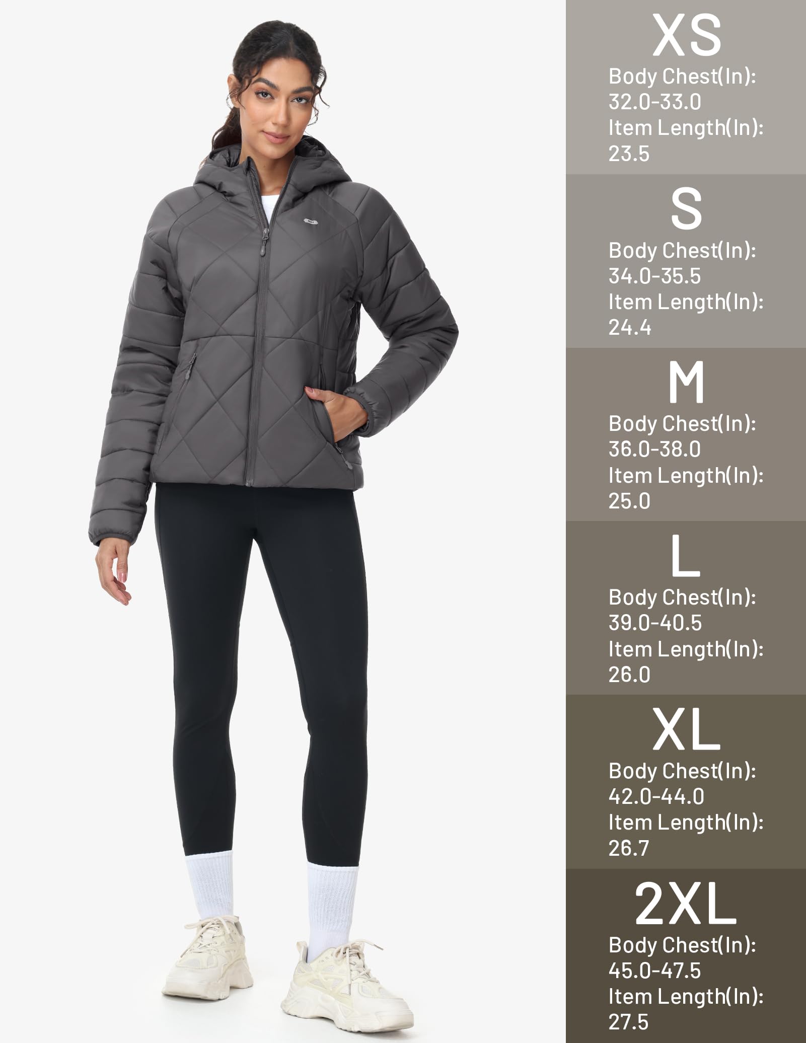 MIER Piumino da donna leggero, ripiegabile, trapuntato, con cappuccio e tasche, caldo invernale, imbottito, impermeabile