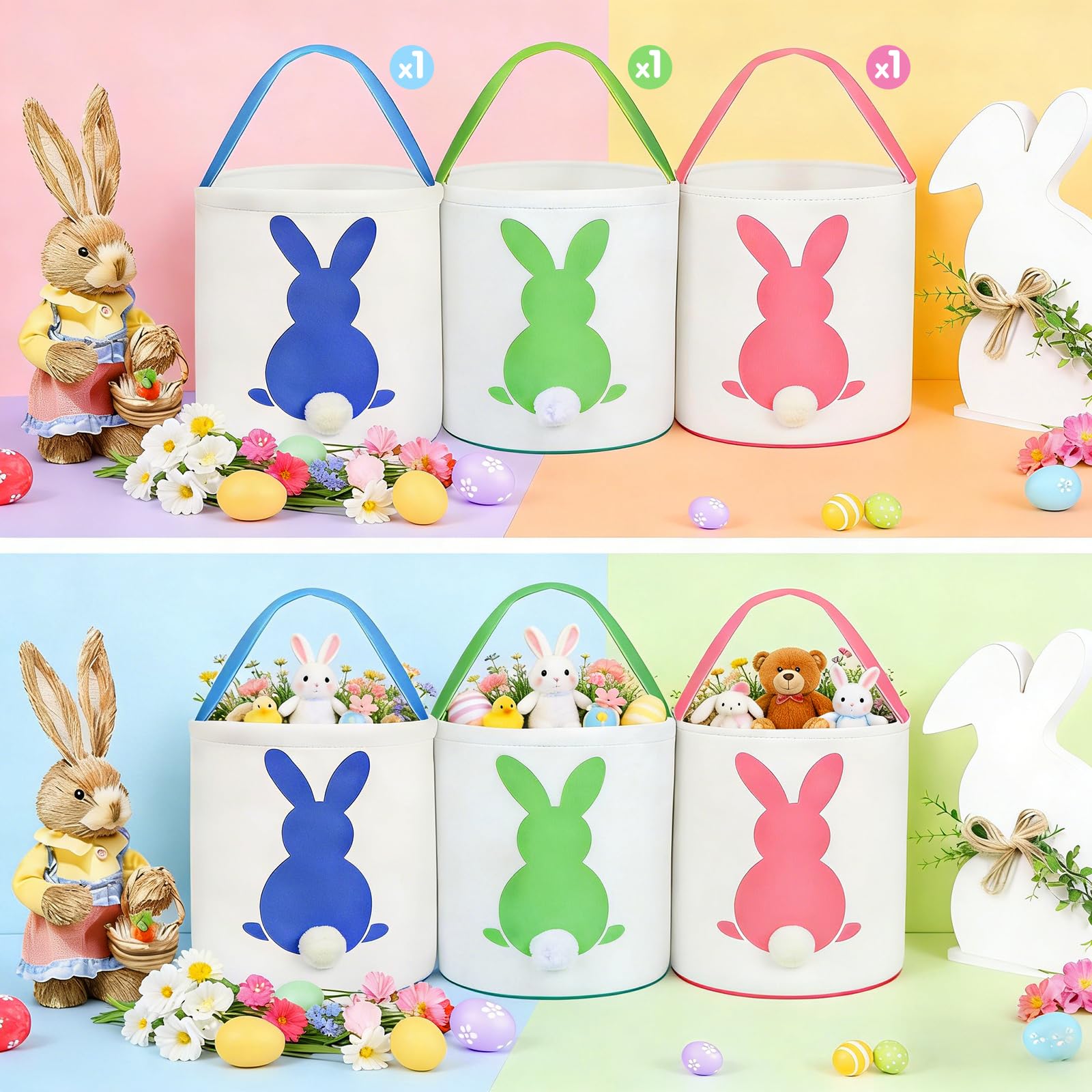 Amazon.com: 3 PCS Easter Eggs Hunt Basket for Kids Canvas Bunny