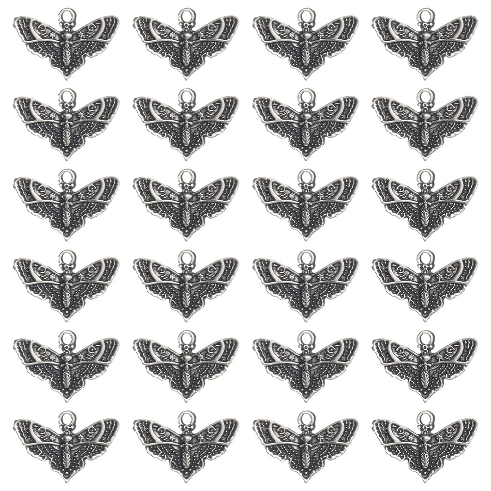 SUNNYCLUE 1 Box 100Pcs Moth Charm Bulk Gothic Halloween Charms Antique Silver Tibetan Alloy Skull Skeleton Head Flying Insect Charm for jewellery Making Charms DIY Bracelet Earrings Beginners Women
