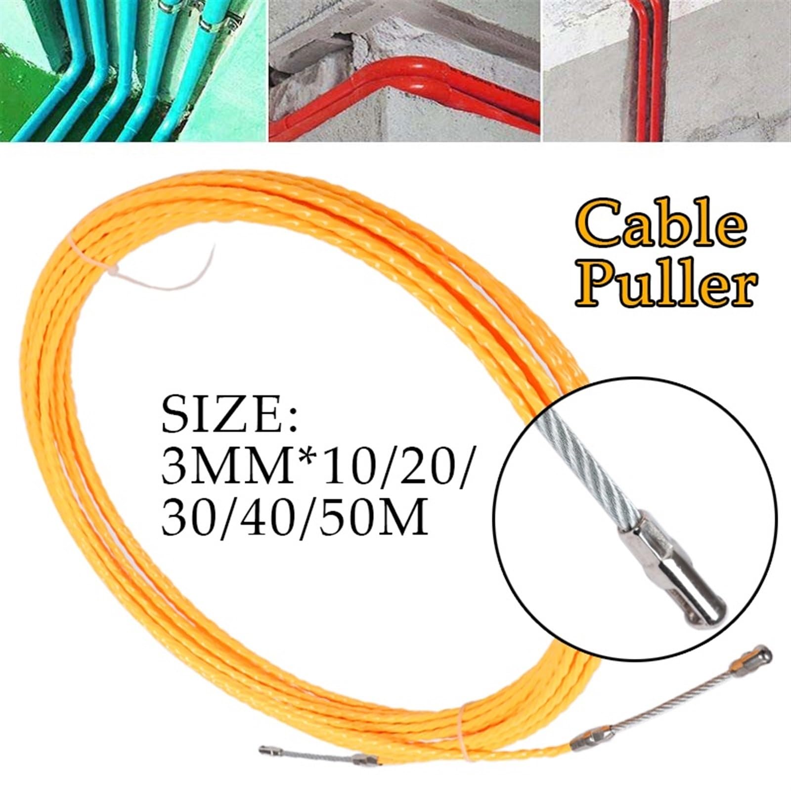 Extractor de cables de cinta pasacables, Conducto de alambre pared metal fibra vidrio, herramienta conducto eléctrica telecomunicaciones, extractor cable 3 mm, carrete cinta pasacables(50M)