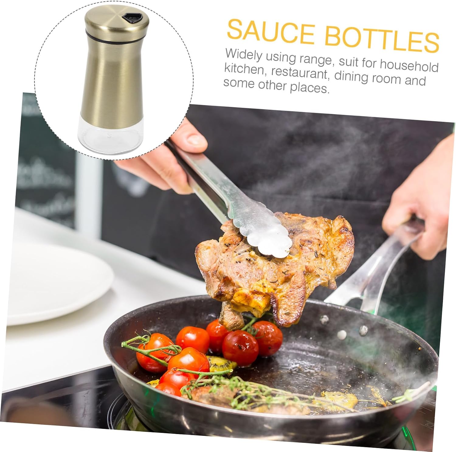 Stainless Steel and Glass Salt Shakers with Pepper Dispenser Set, Gold Kitchen Condiment Bottles for Household Spice Storage and Table Use