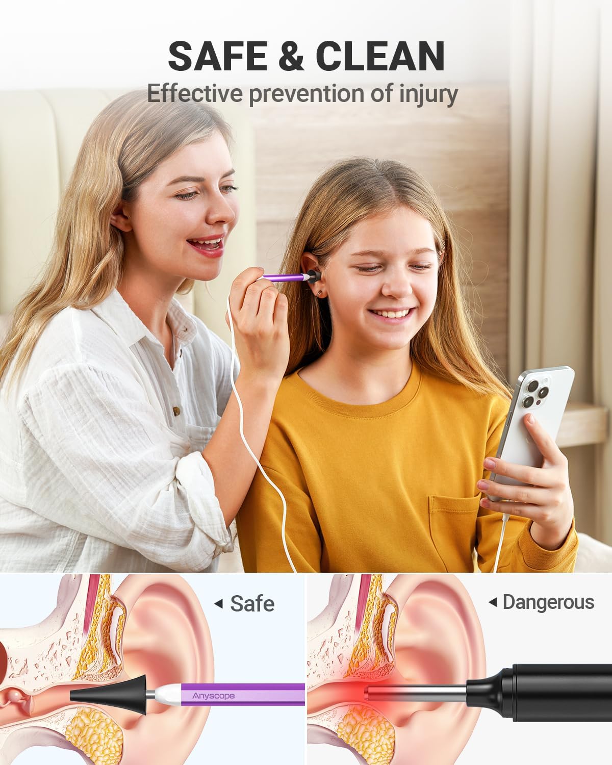 Digital Otoscope with Gyroscope, HD Ear Camera with Ear Wax Removal Tools, Video Ear Scope Otoscope with Light, Compatible with iPhone and Android (Purple)