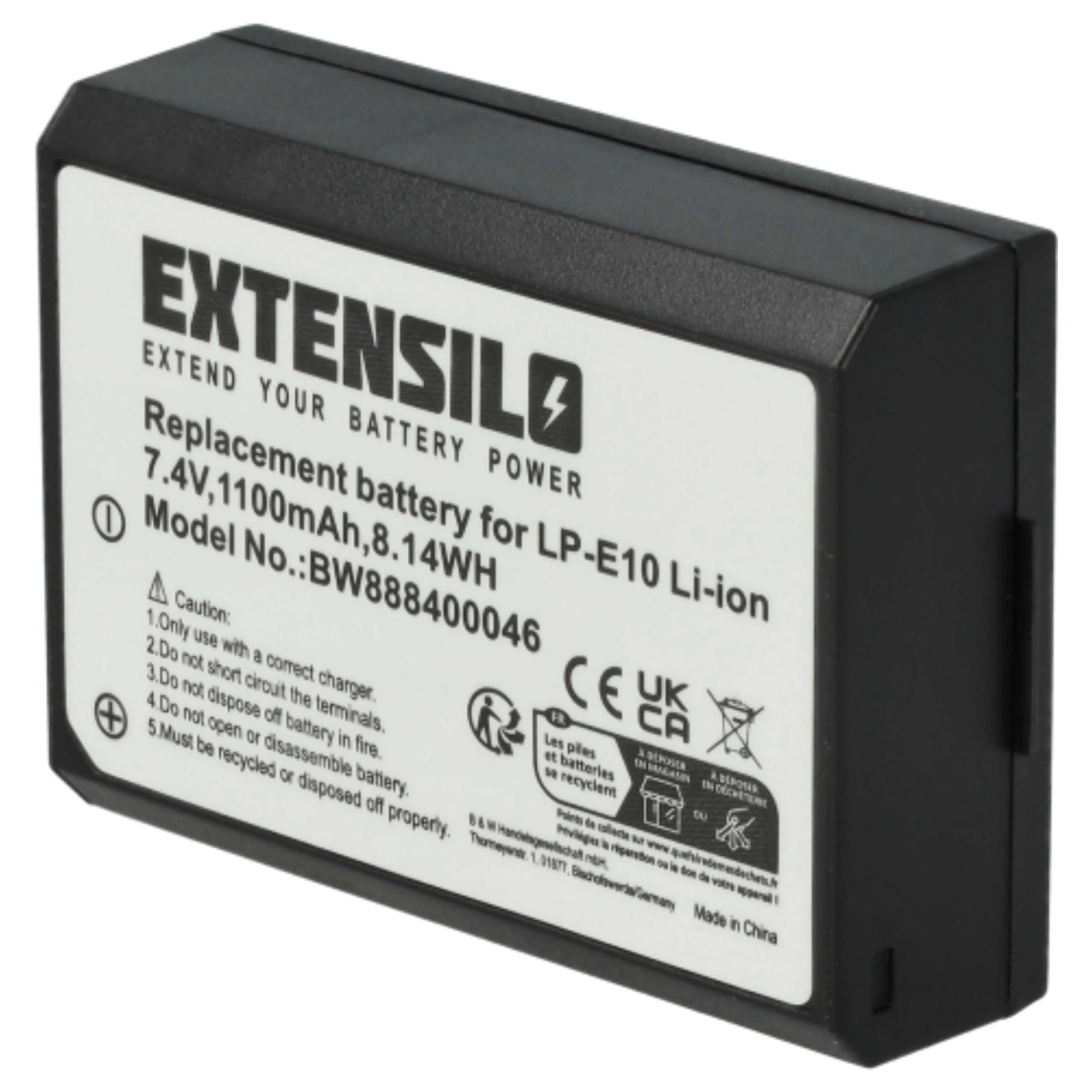 3x batteria compatibile con Canon EOS 1100D, 1D X, 1D X Mark II, 2000D, 1200D, 3000D, 1300D, 1500D fotocamera (1100mAh, 7,4V, Li-Ion)