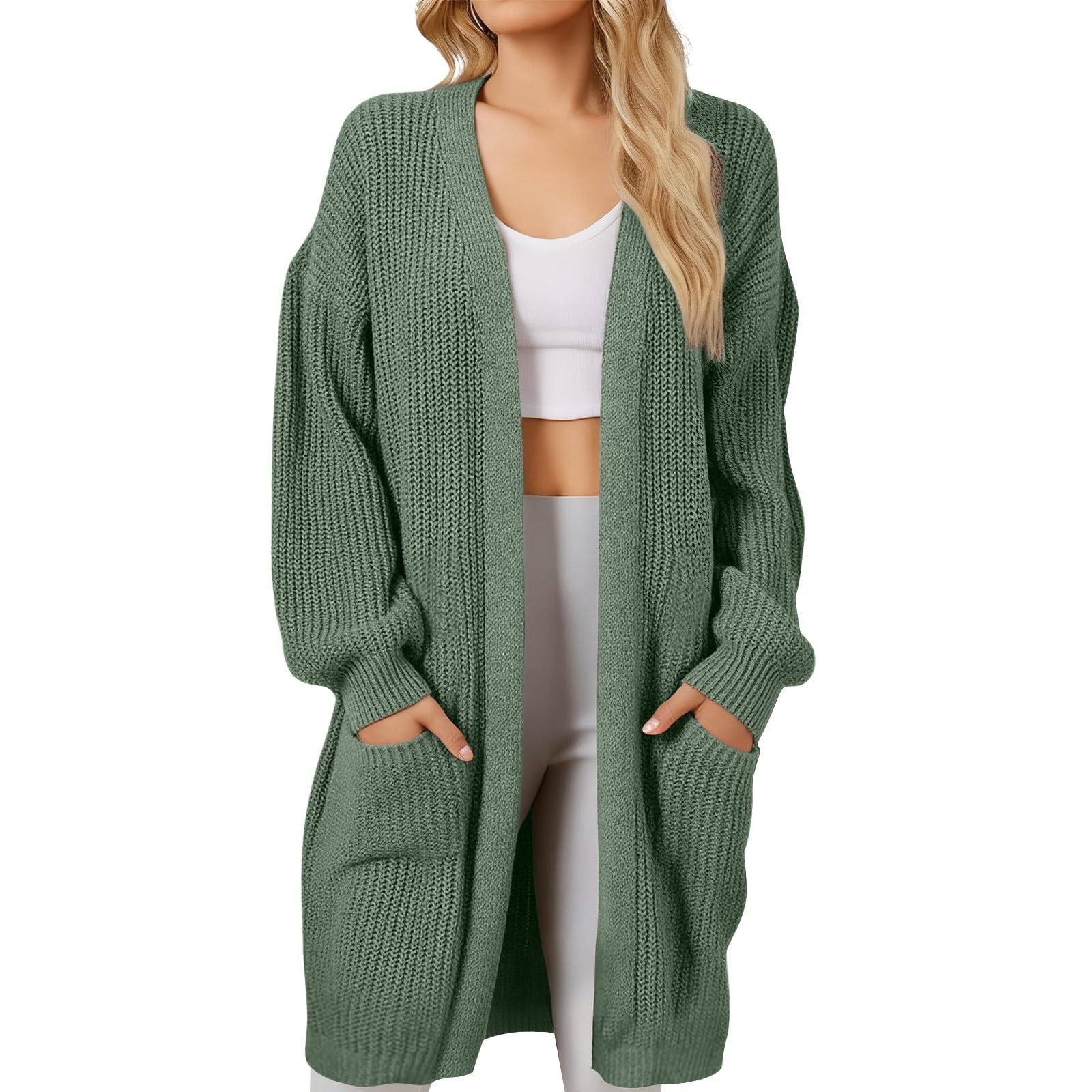 Long Oversized Cardigans Sweaters for Women Open Front Knit Fall with Pockets Outfits