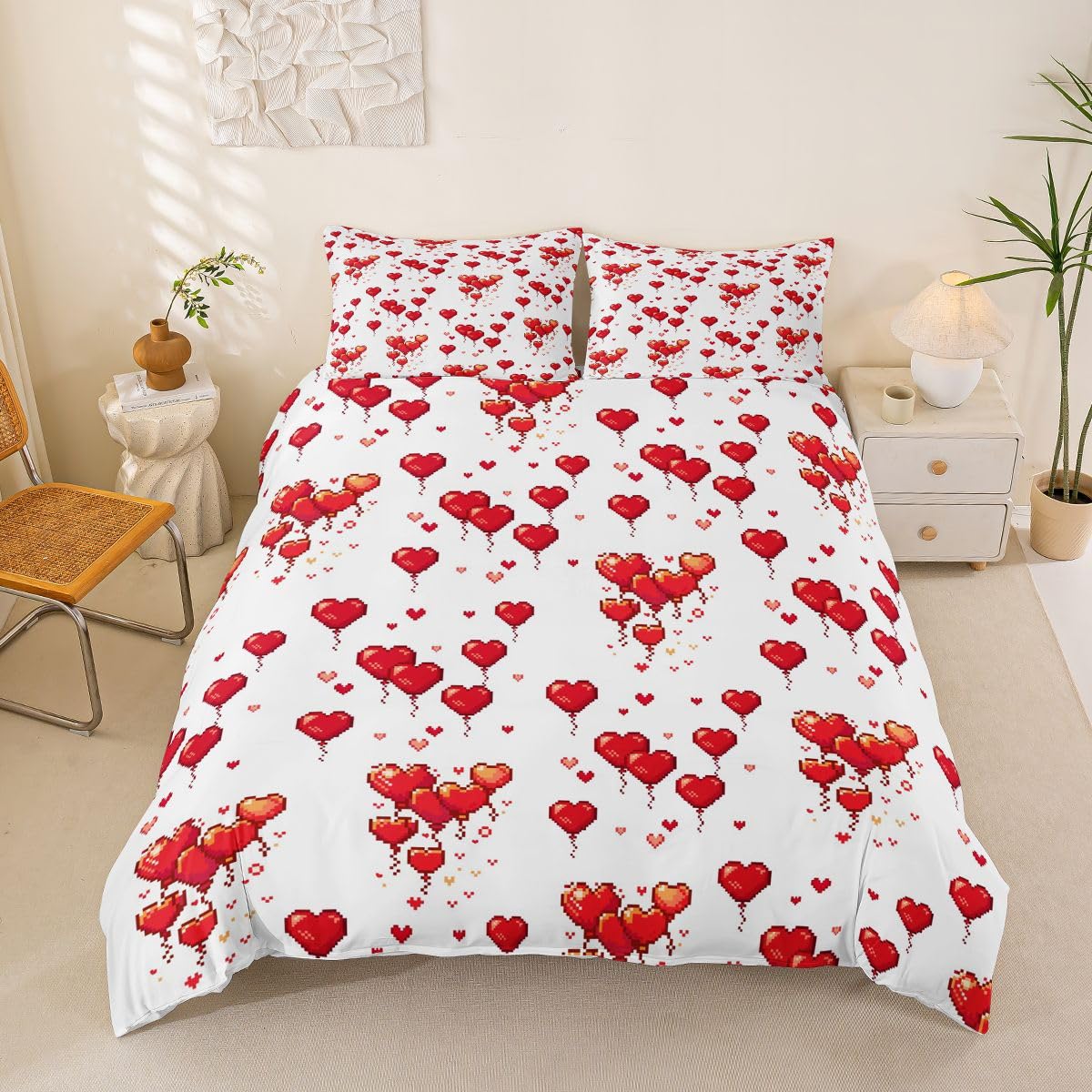 Homewish Pikselowa miłość serce król zestawy pościeli dziewczyna uroczy czerwony balon poszewka na kołdrę retro romantyczne serca poszewka na kołdrę estetyczna grafika zestaw łóżka