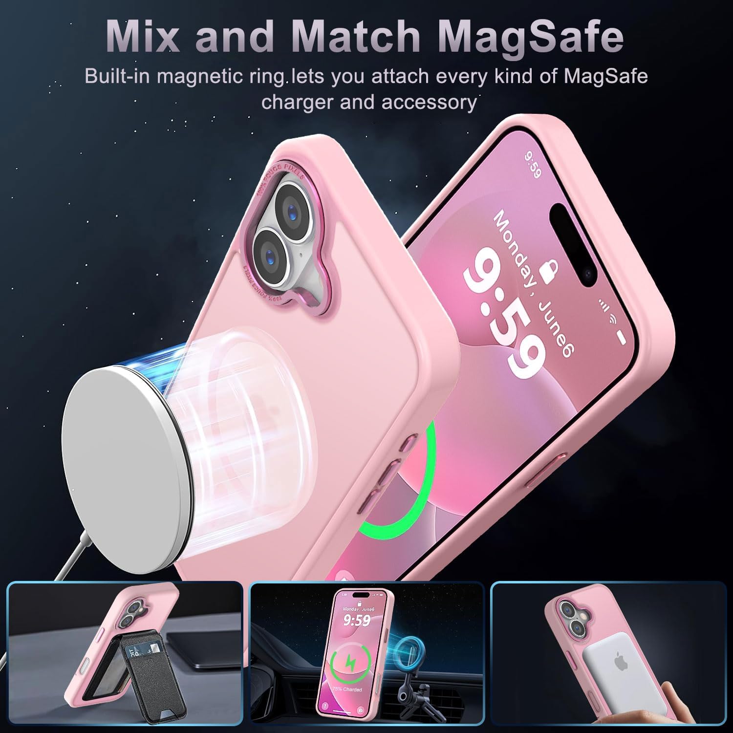 Newfuture Designed for iPhone 16 Case with Magnetic [13 FT Military Drop Protection] [Compatible with Magsafe] Slim Translucent Matte Shockproof with Anti-Fingerprint Phone Case, Tender Pink - Image 2