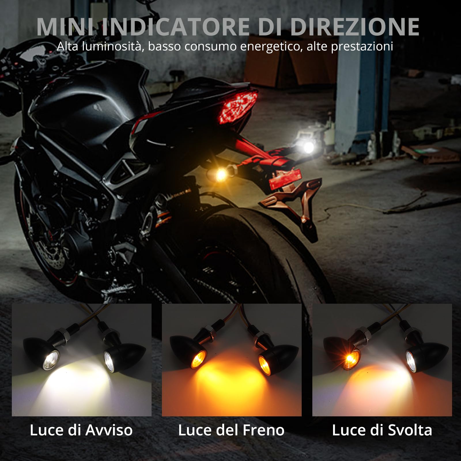 Justech 2 Pezzi LED Indicatori di Direzione Minifrecce 12V Mini Frecce IP65 Luce Ambra + Bianco Mini Luci di Indicatore con E24 per Vite M8 per Moto Scooter