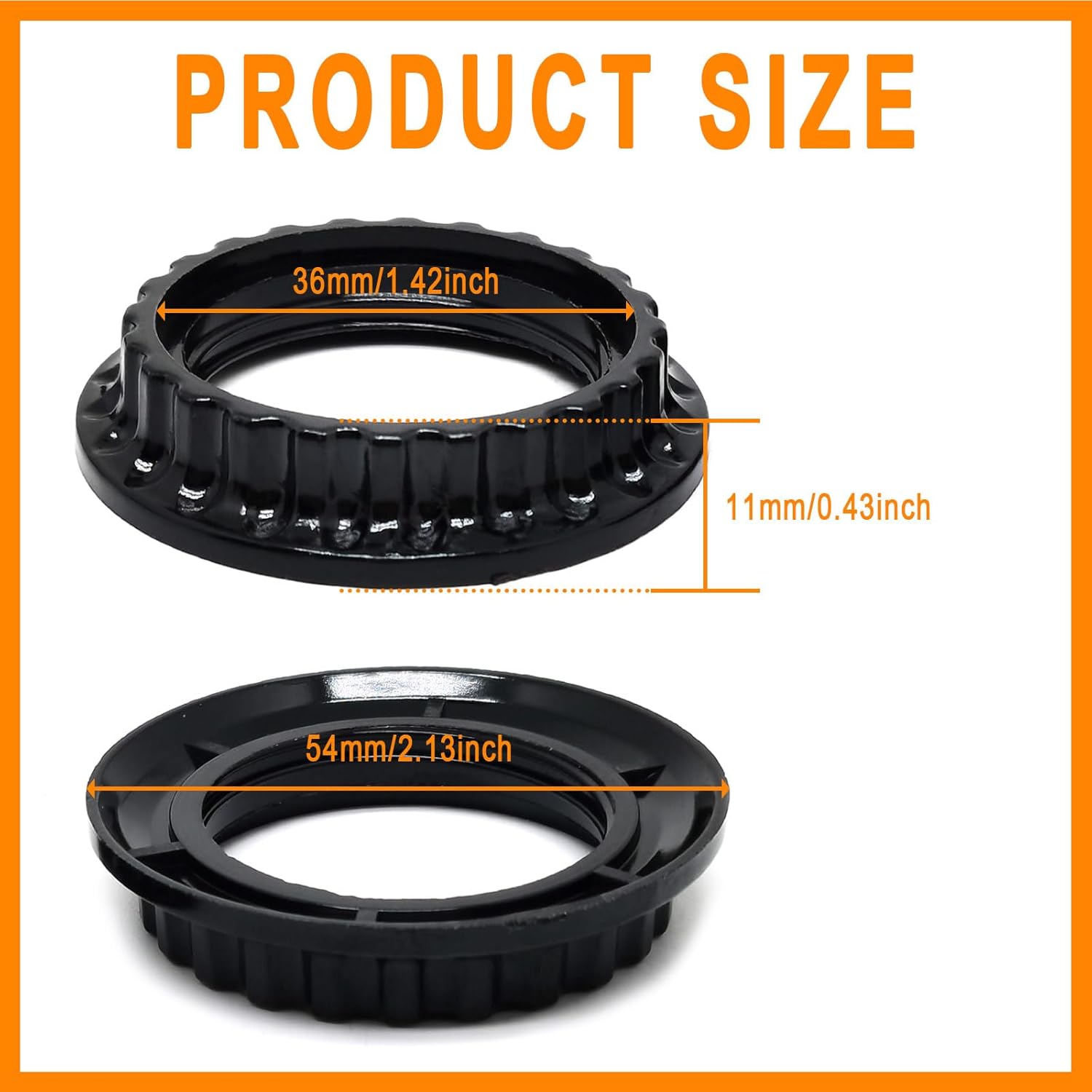 6pcs OD 54mm ID 36mm Thickness 11mm Phenolic Light Socket Shade Ring,E26 Plastic Thread Lamp Collar Ring,Lighting Fittings(Black)