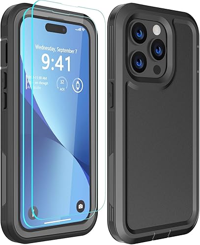 Funda protectora para iPhone 14 Pro, con 2 protectores de pantalla de vidrio templado, a prueba de golpes, a prueba de caídas, a prueba de polvo,