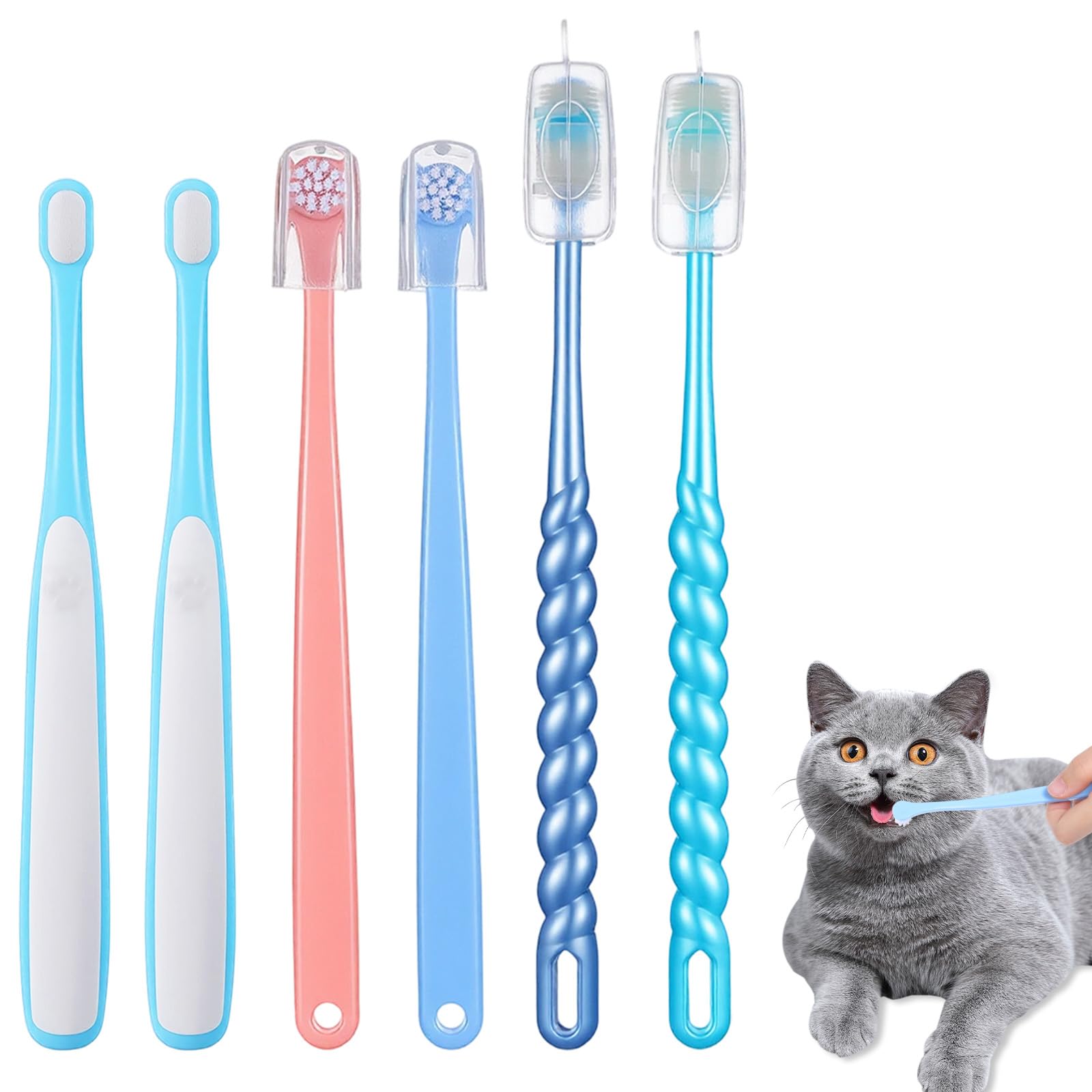 6Pcs 360-Degree Small Dog and Cat Soft Toothbrush Cat Dental Care Dog Toothbrush Soft Silicone Pet Toothbrushes for Puppy, Small Dogs and Cats Set of 3 Different Shapes
