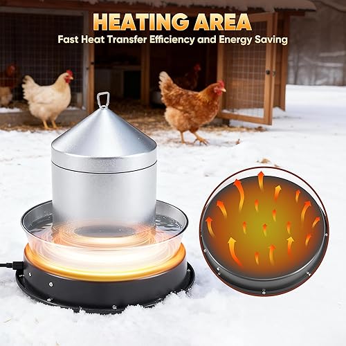 Miniatura 4 de Calentador de agua de pollo para invierno, bebedor de pollo de 110 W, base calentada, calentador de agua de pollo de 11 pulgadas con termostato