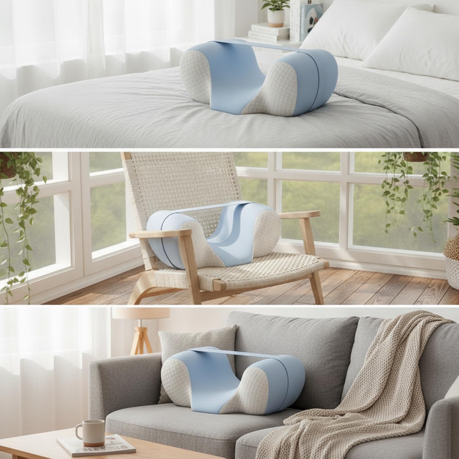 Qianly Cuscino Supporto Cervicale Poggiatesta, Grigio Scuro, Grigio Scuro In Tessuto Felpato [Lunghezza Cinturino Per Sedia 70CM]