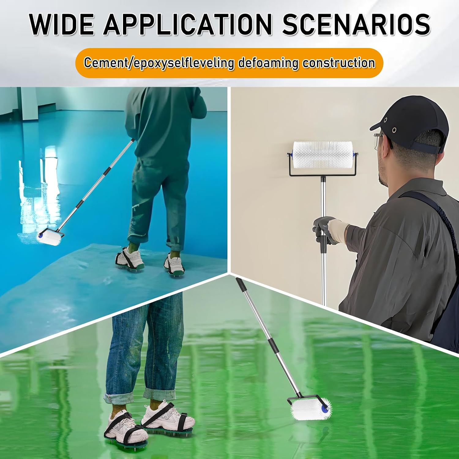 Spike Roller for Self Leveling Cement, 77'' Extension Pole with Spike Shoes | 9 " Spiked Screed Roller with 77 " Extension Pole – Self Leveling Concrete Kit with Spike Shoes for Cement and Epoxy Flooring
