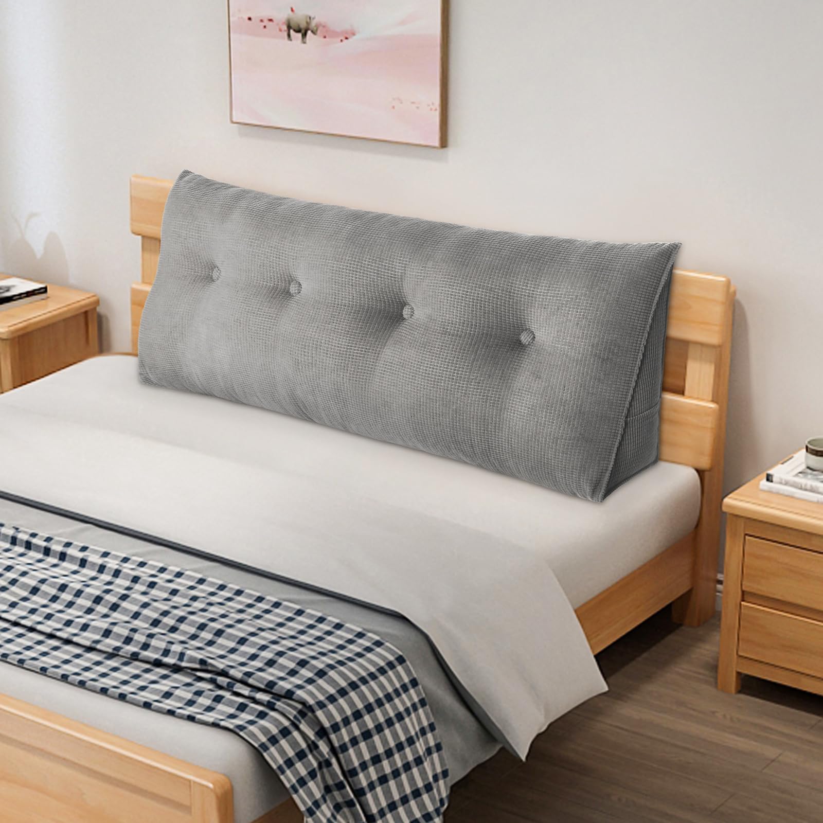 Coussin de tête de lit triangulaire pour repos au lit avec housse amovible Coussin de lecture pour positionnement du dossier – Coussin de lecture pour s'asseoir dans le lit-120*50*20 cm-gris