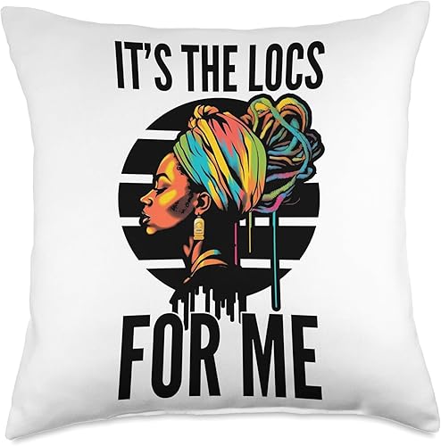 Locs Afro Dreadlocks Love Natural Beauty Hair It's the Locs for Me Afro Hair Black American African Girl Throw Pillow, 18x18, Multicolor