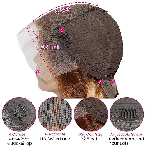 Miniatura 3 de Peluca de cabello humano ondulado con encaje frontal de 28 pulgadas, rubio miel de 13 x 6 pulgadas, pelucas de encaje frontal transparente HD para