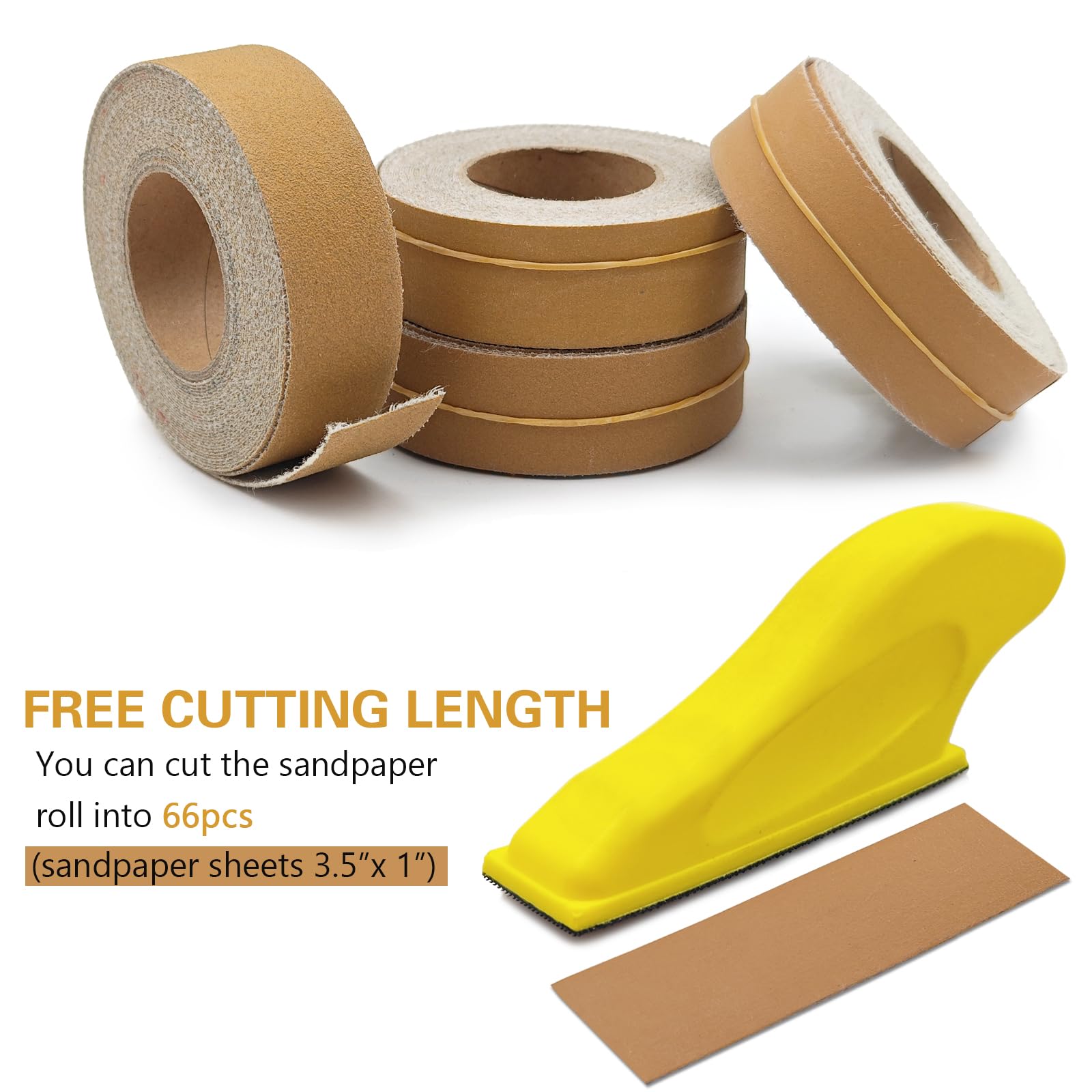 Kit de lijadora de mano, papel de lija surtido de microlijadoras de grano 150, 240, 320, 400, papel de lija con 2 lijadoras de detalles para manualidades, pulido de madera, 4 rollos de 6