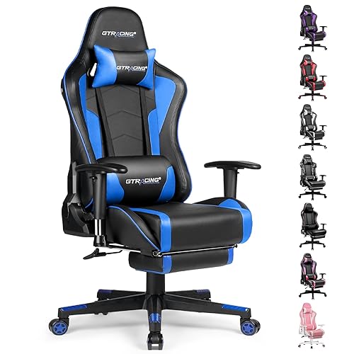GTRACING Gaming Chair with Footrest and Bluetooth Speakers Music Video Game Chair Heavy Duty Ergonomic Computer Office Desk Chair (Blue) - Blue