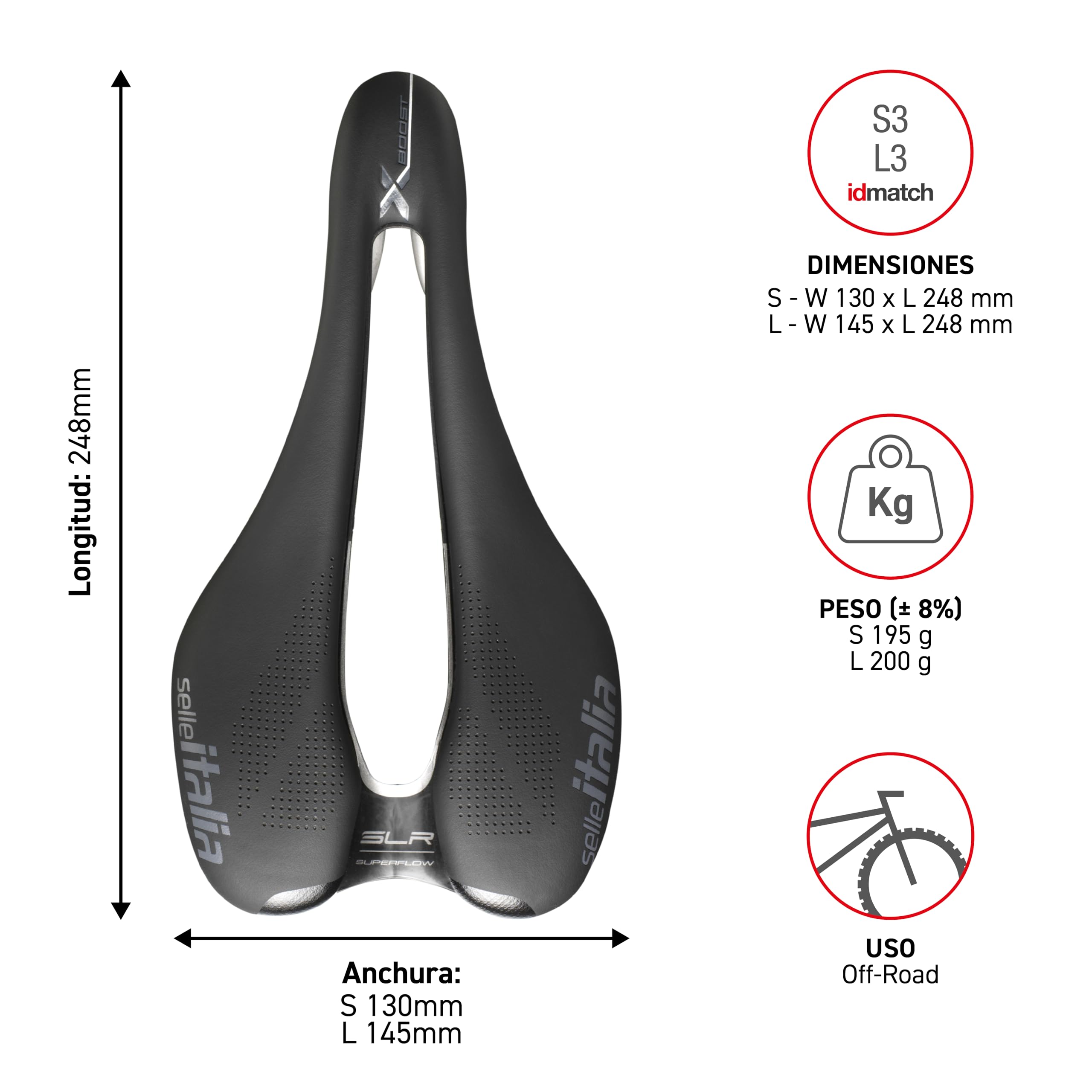 Selle Italia SLR Boost X-Cross TI 316 Superflow - Sillín Bicicleta Off-Road, Todoterreno, Ciclismo Fondo, Forma Anatómica, Amortiguadores