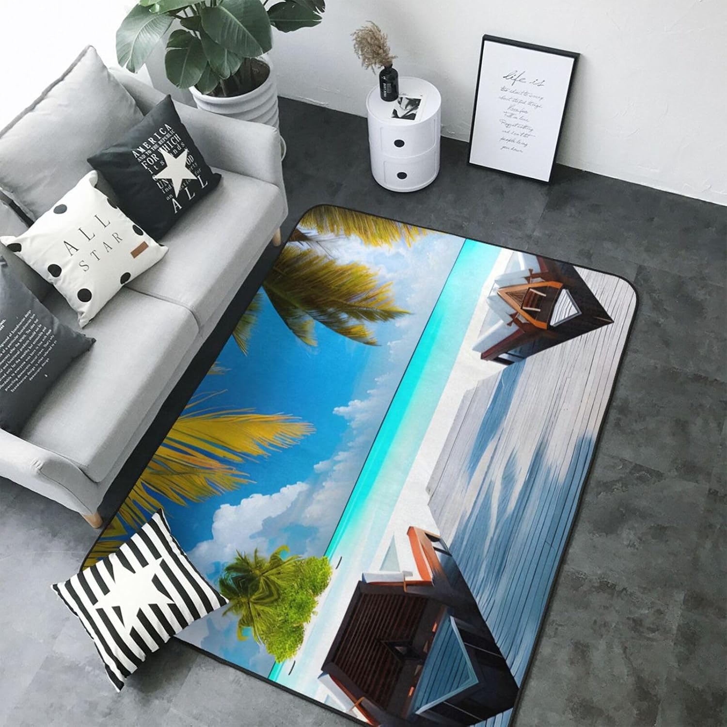 Maldives Holidays Printed Floor mat 80x58 inches, Non-Slip Decorative Carpet for Bedroom and Living Room