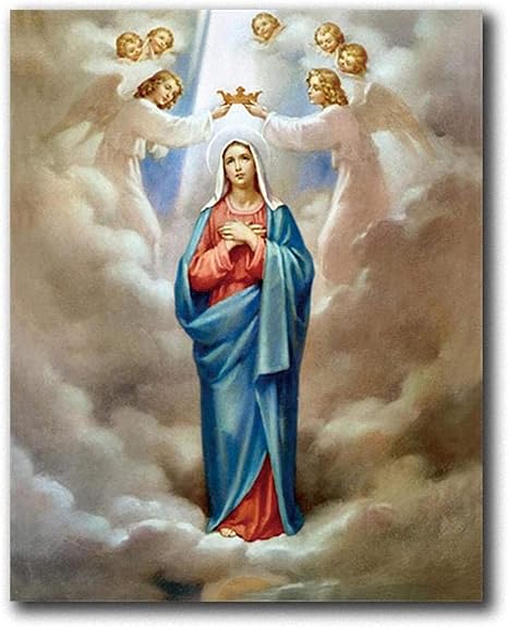 Amazon ポスター画像聖母マリアキャンバスクリスチャンポスター聖母マリアと天使の壁画リビングルームの写真装飾50x70cmフレームなし ウォールステッカー オンライン通販