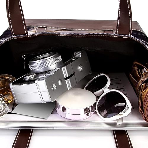 Miniatura 5 de Rock N Roll - Bolsas de mano retro grandes de lona de cuero para mujer, con asa superior, bolso de hombro