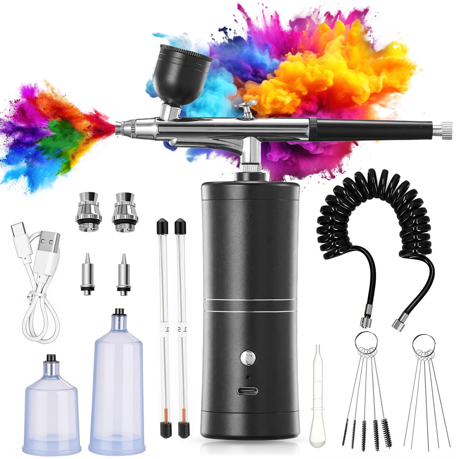 Set aerografo portatile con compressore, pistola aerografo, 950 mAh, spazzola ad aria ricaricabile, per nail art, decorazione torte, trucco, modellazione e pittura del modello