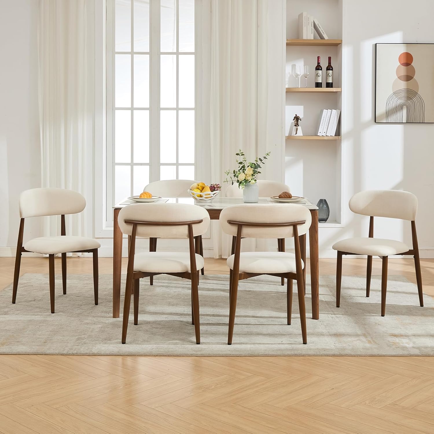 UVV Dining Chairs Set of 8, Metal Kitchen Chairs with Modern Fabric Upholstered for Dining Room, Beige