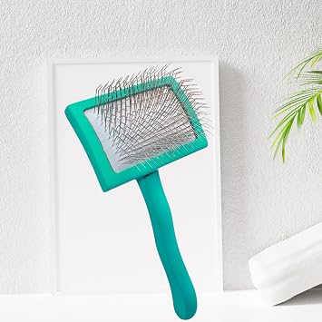 Pro-Slicker Brush Grooming Tool for Pets Medium Teal, Soft Cushion Bed of Dull Pins, Gentle but Effective. Easily and Painlessly Remove Thick Undercoat. Reduce Brushing Sessions, Groom like a Pro