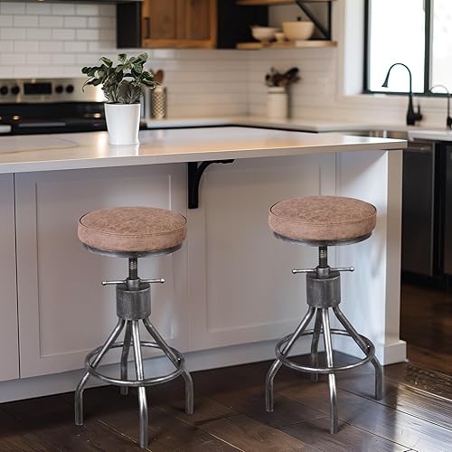 Miniatura 2 de Taburetes de bar industriales giratorios de poliuretano asiento vintage isla de cocina taburete de 23-33 pulgadas altura ajustable rústico silla de