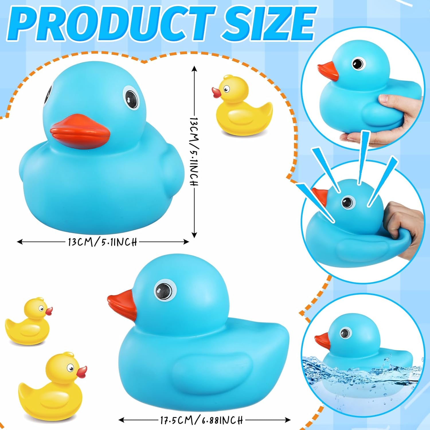 Honoson 6.89 Inch Giant Rubber Duck Big Rubber Duck Large Duckling Bath Toy with Squeaky Sound for Summer Baby Shower Birthday Party Favor Gift(Blue)