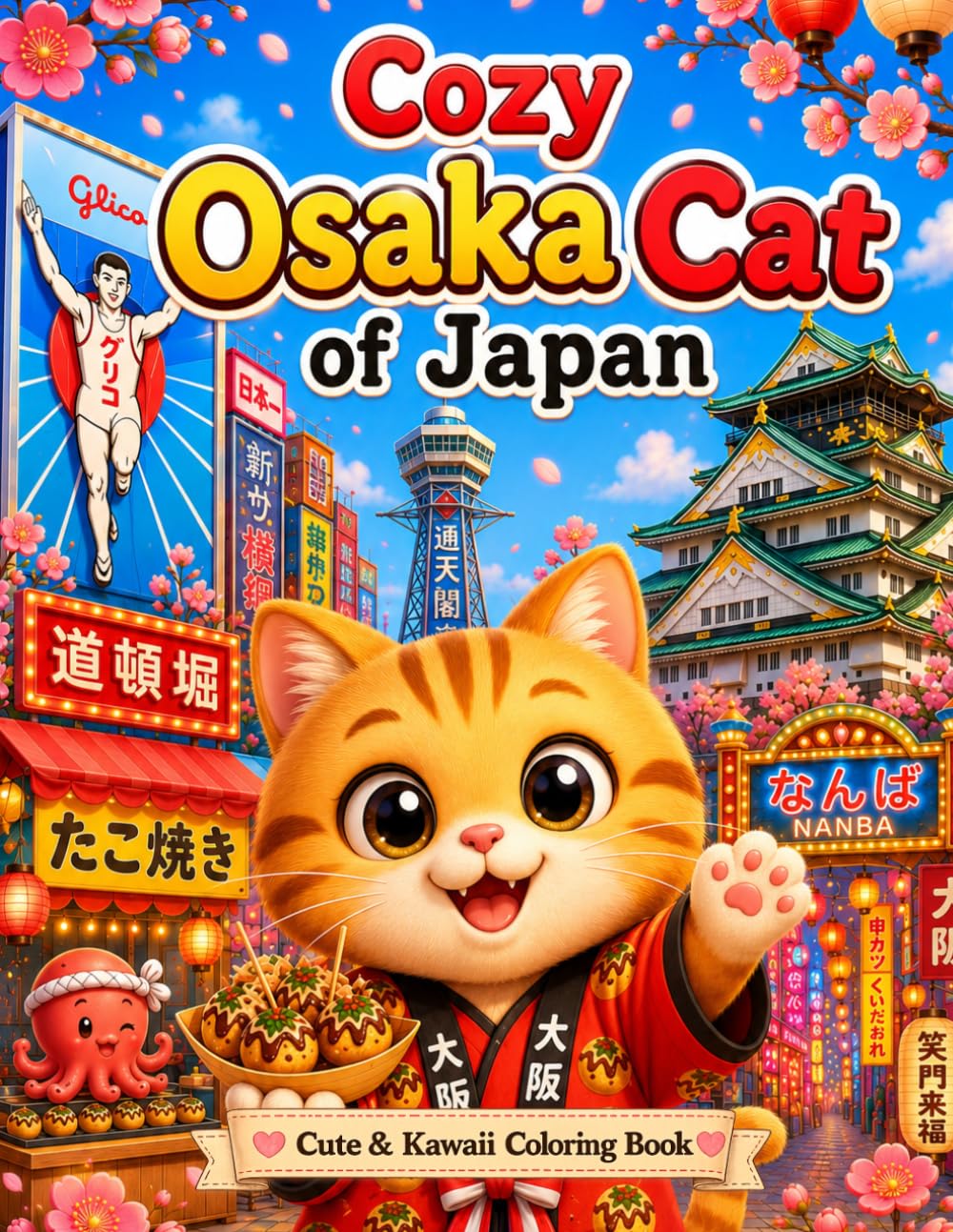 Cozy Osaka Cat of Japan: Cute & Kawaii Coloring Book Featuring Adorable Cats and Osaka Scenes (Cozy Cat of Japan Series)