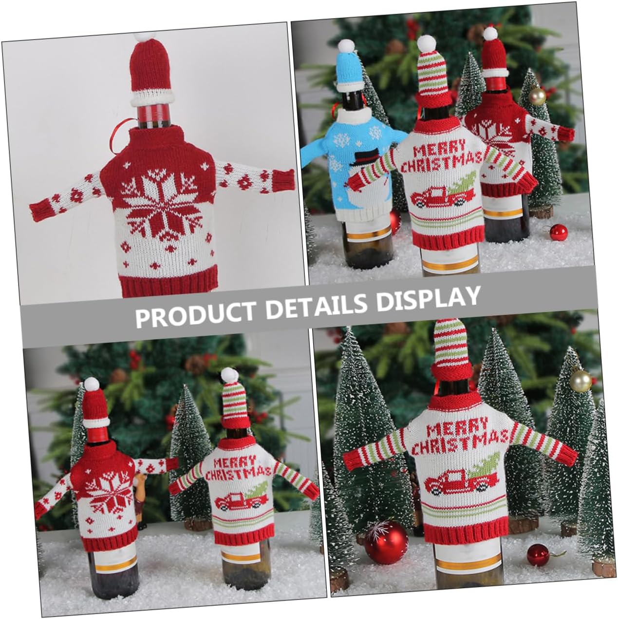 Xmas Wine Bottle Covers 2 Sets Knitted Fabric Red Festive