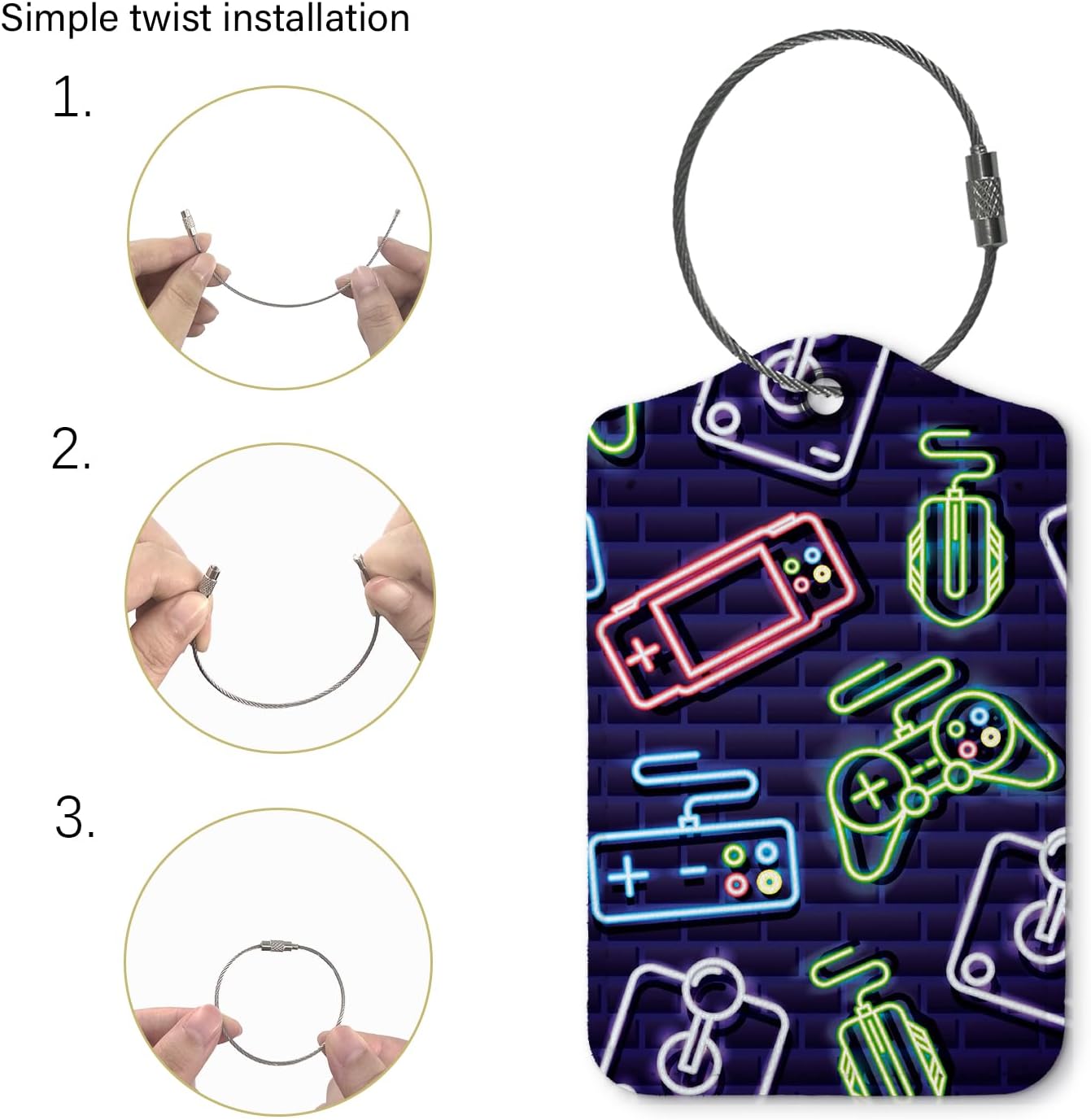 Game Luggage Tags for Suitcases,Kids Boys Girl Travel Gifts,2 Pack Baggage Tag Label with Steel Loop,Handbag School Bag Backpack Traveling Accessories