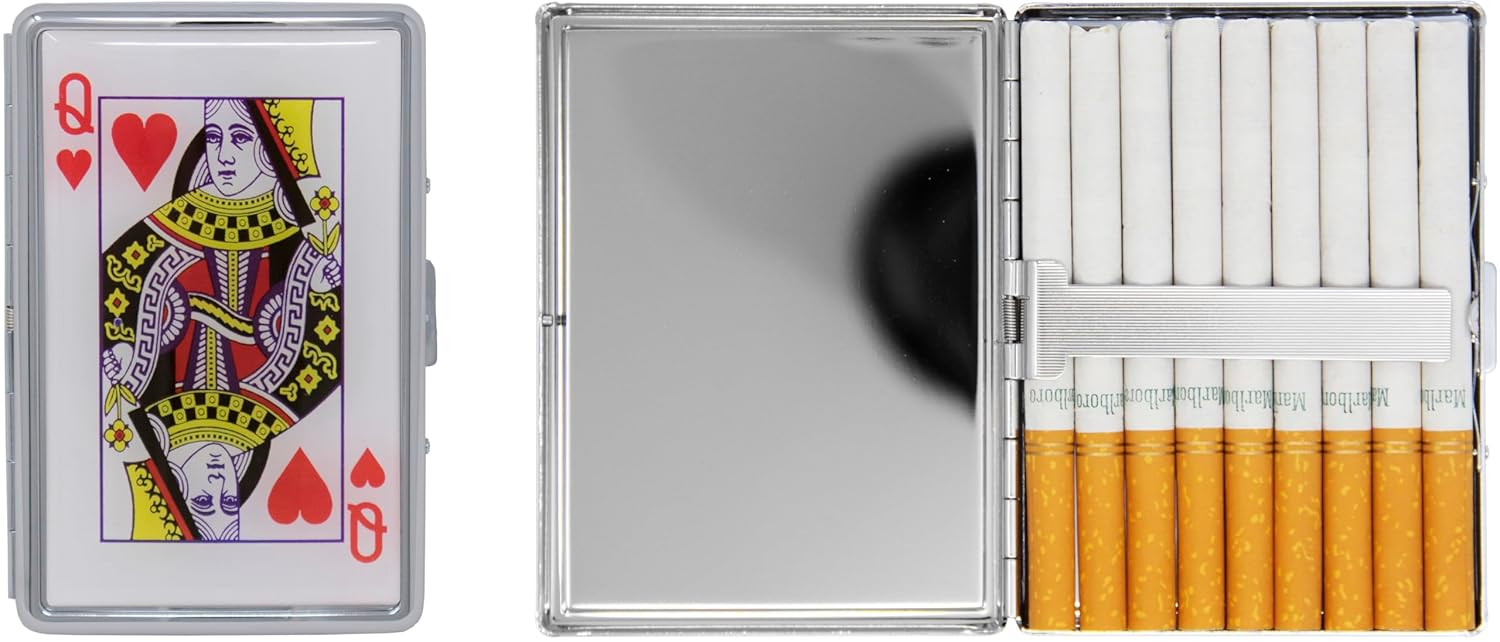 Set of 2 Metal-Plated 100s Ultra Compact Cigarette Case with Insert (Queen of Hearts)