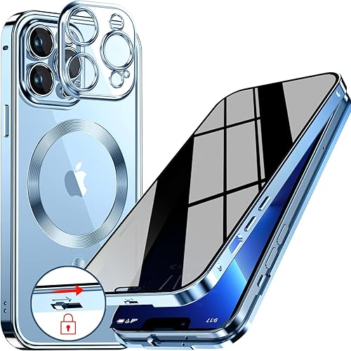 Funda magnética de privacidad para iPhone 13 Pro con anillo de metal CD y bloqueo desplegable automático compatible con MagSafe protección de lente
