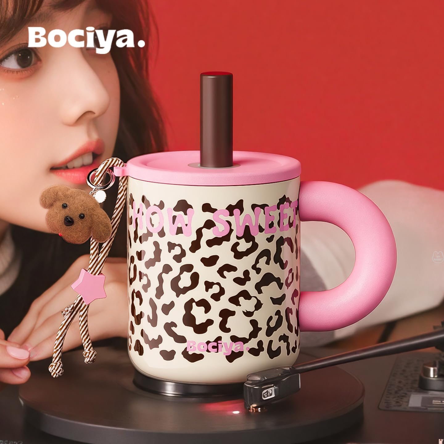 ZZT 17 oz Tumbler with Handle & Straw Lid –leopard print Insulated Stainless Steel Water Bottle,dual-use, built-in glass integrated cup,used as glass bottle, Hot/Cold Drink (leopard print) - Image 6