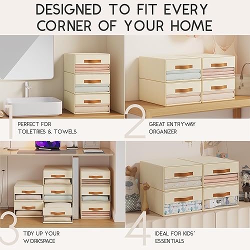 Miniatura 6 de Contenedores grandes de almacenamiento para armario, paquete de 6 cajas apilables extraíbles de tela con ventana transparente, contenedor