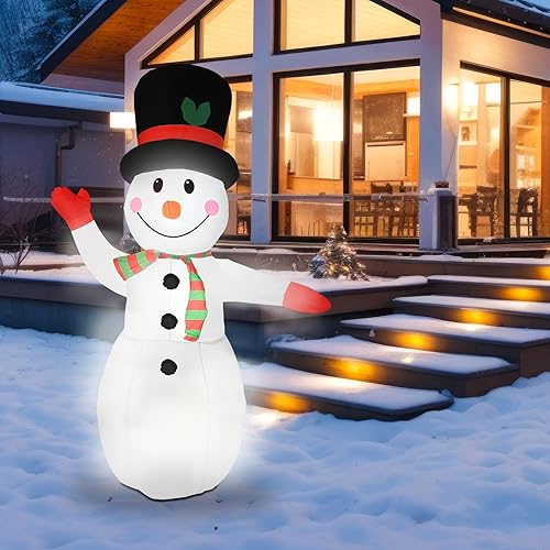 Miniatura 6 de Muñeco de nieve inflable de Navidad de 8 pies, muñeco de nieve suave con luces LED, inflado automático, decoración de patio para césped, jardín,