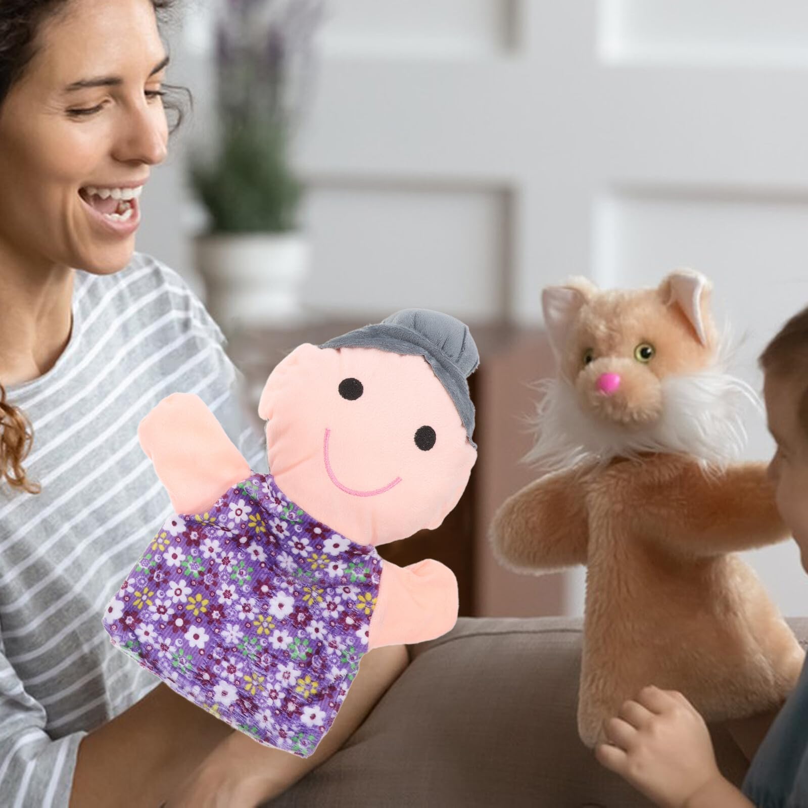 Set 6 Burattini da Mano Famiglia per Piccoli, Marionette Tessuto Leggero Personaggi Nonno Mamma Papà Figlio, Giocattoli Interattivi per Spettacoli e Racconti Educativi