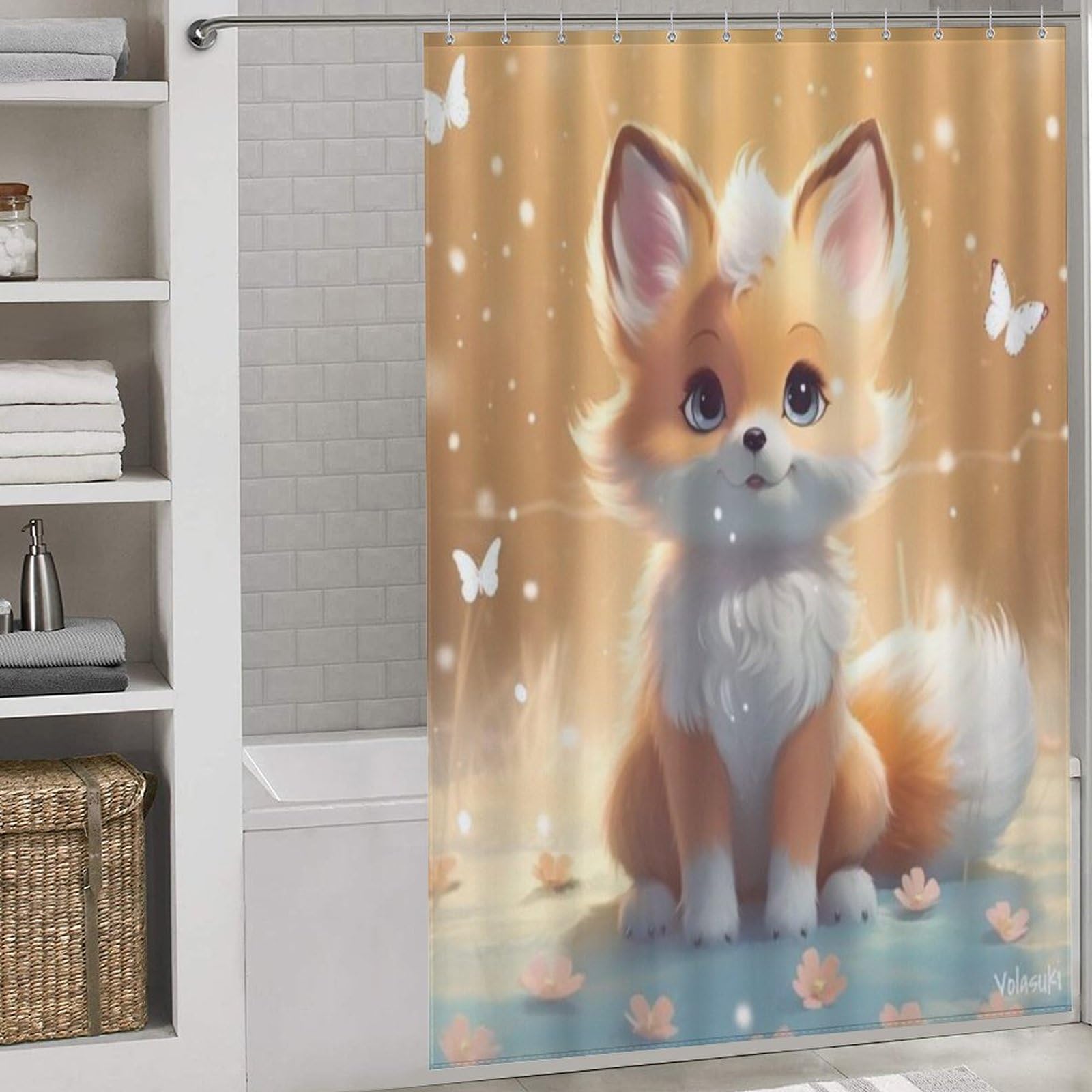 Rideau de douche renard imperméable et lavable pour éliminer l'eau sur le sol