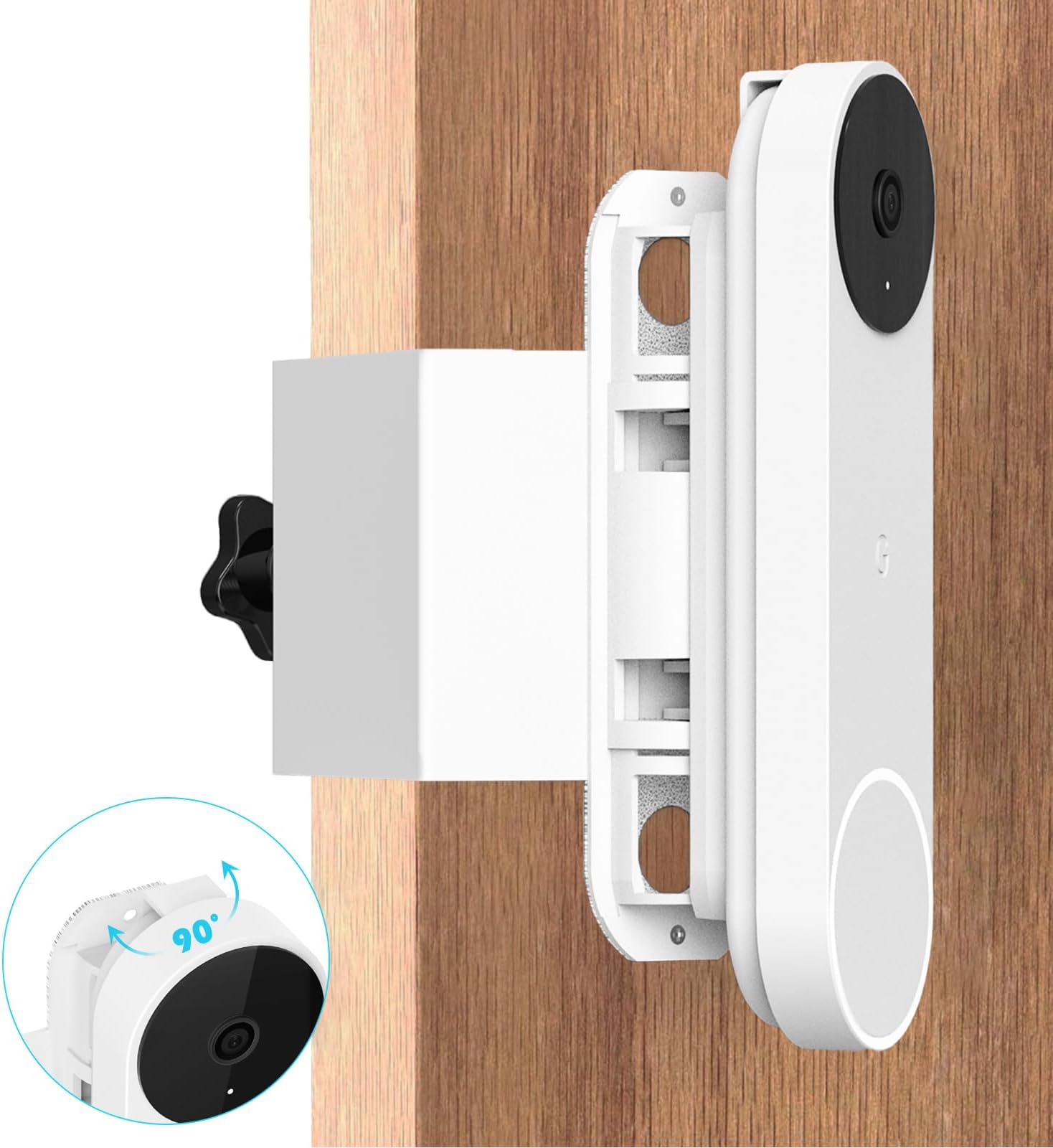Anti-Theft Adjustable Mount for Google Nest Doorbell (Battery), No Drill Mount for Google Doorbell Camera, Adjustable (45ยฐ Left and Right) Angle for Apartment Home Renters, White
