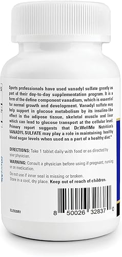 Miniatura 3 de Dr.WellMe Nutrition Suplemento de sulfato de vanadilo de 10 mg, mantiene un nivel saludable de azúcar en la sangre, 100 tabletas