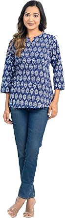 Meyali Short Tops for Women | Office & Casual Blouse Tops | Trendy Cotton Top for Girls | Womens Tunic Top