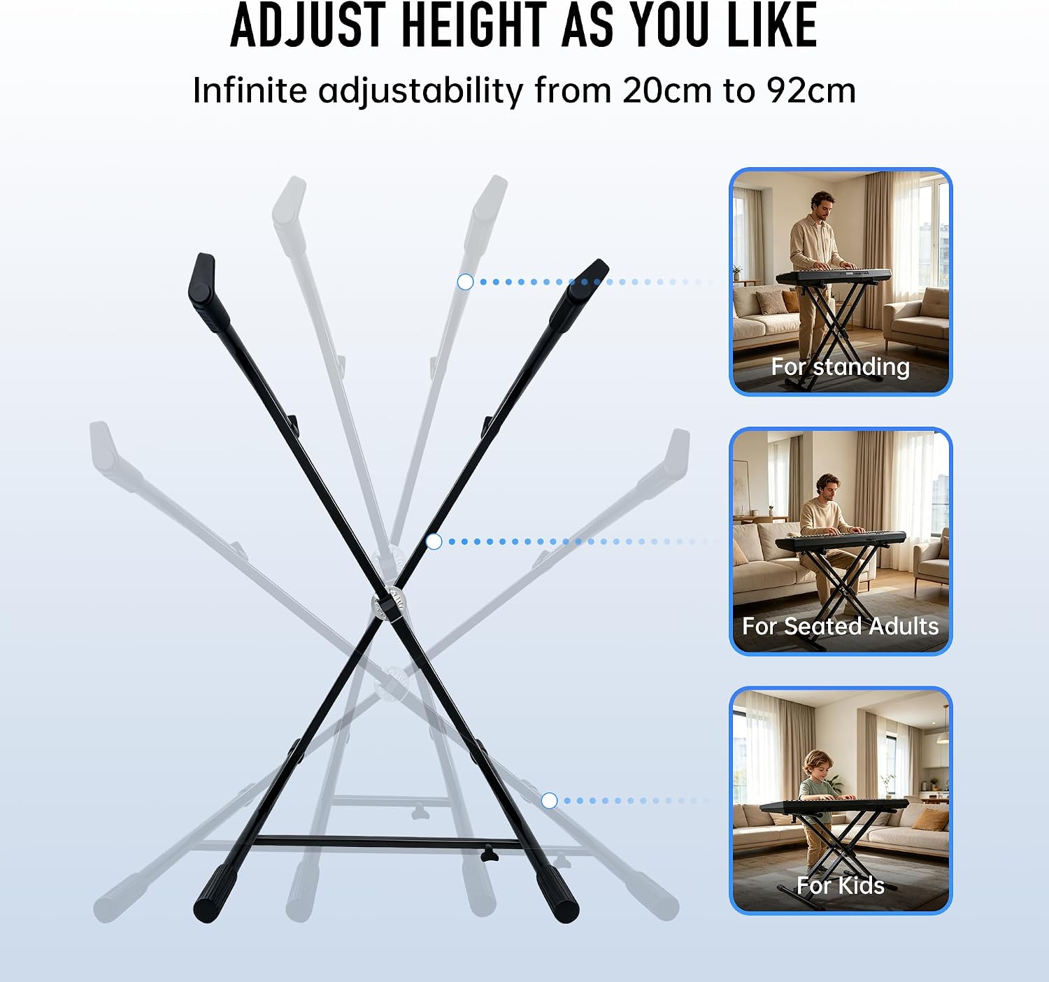 Heavy Duty Keyboard Stand, Infinitely Adjustable Double X Piano Stand image 5
