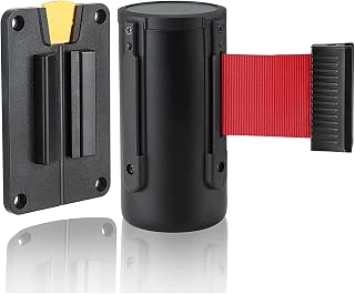 Fixed Wall Mount Retractable Belt Barrier for Crowd Control Wall Mounted Barrier with ABS Case and Red Belt Works in Airports(2M)