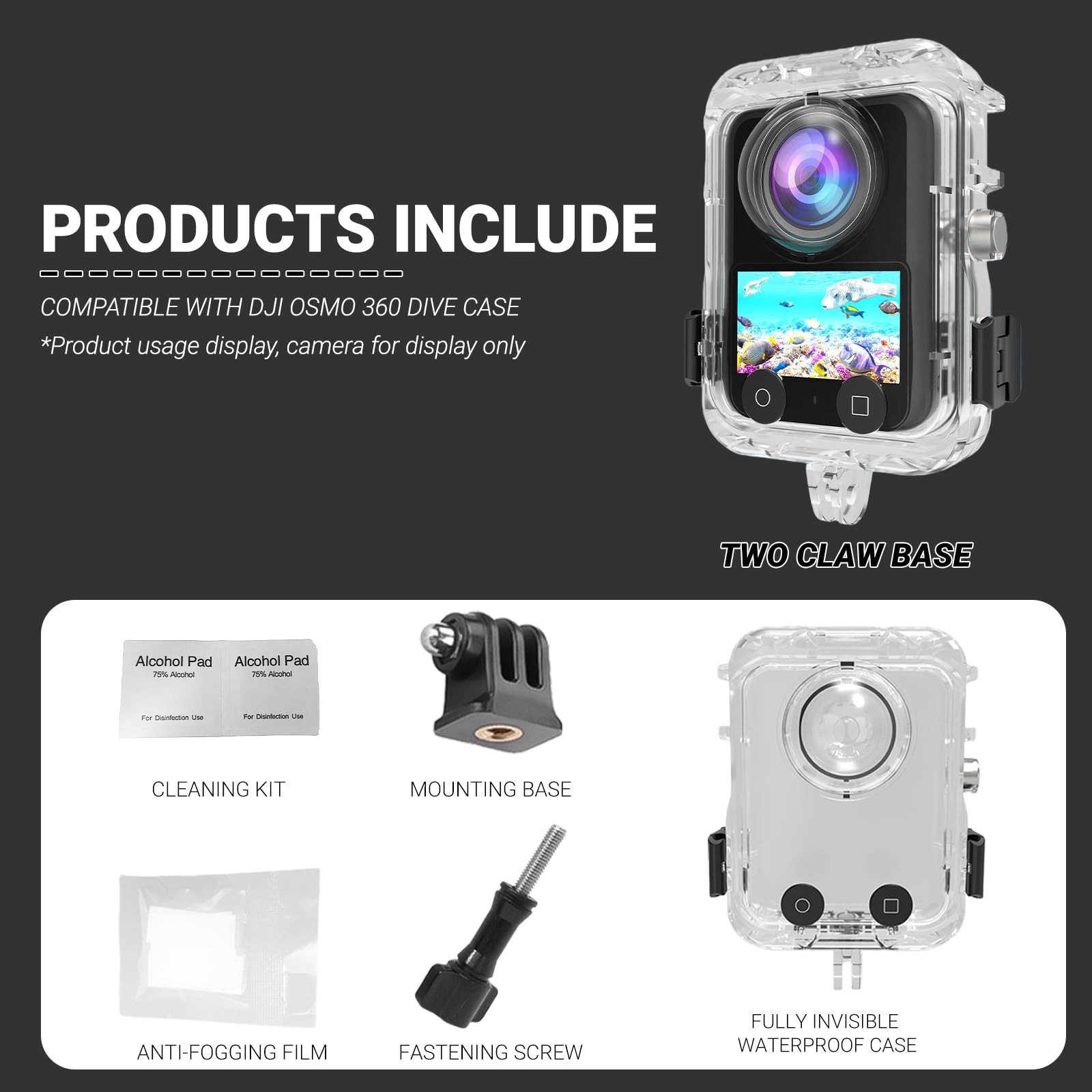Honbobo Waterdichte Case Voor DJI Osmo 360, Onzichtbare Duik Case 45M Onderwater Behuizing Case Beschermhoes Beschermhoes Behuizing Shell Accessoires voor DJI OSMO 360