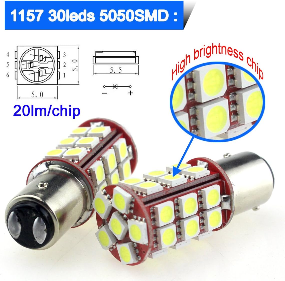 Extremely Bright CANBUS No Error 1157 BAY15D LED Car Light Bulb, 1157 LED Brake Light bulbs, 1157 LED Rear Tail Lights, with 30pcs 5050 SMD 2057 7528 LED Auto Light Bulbs Xenon White 6000K 12V 2PCS