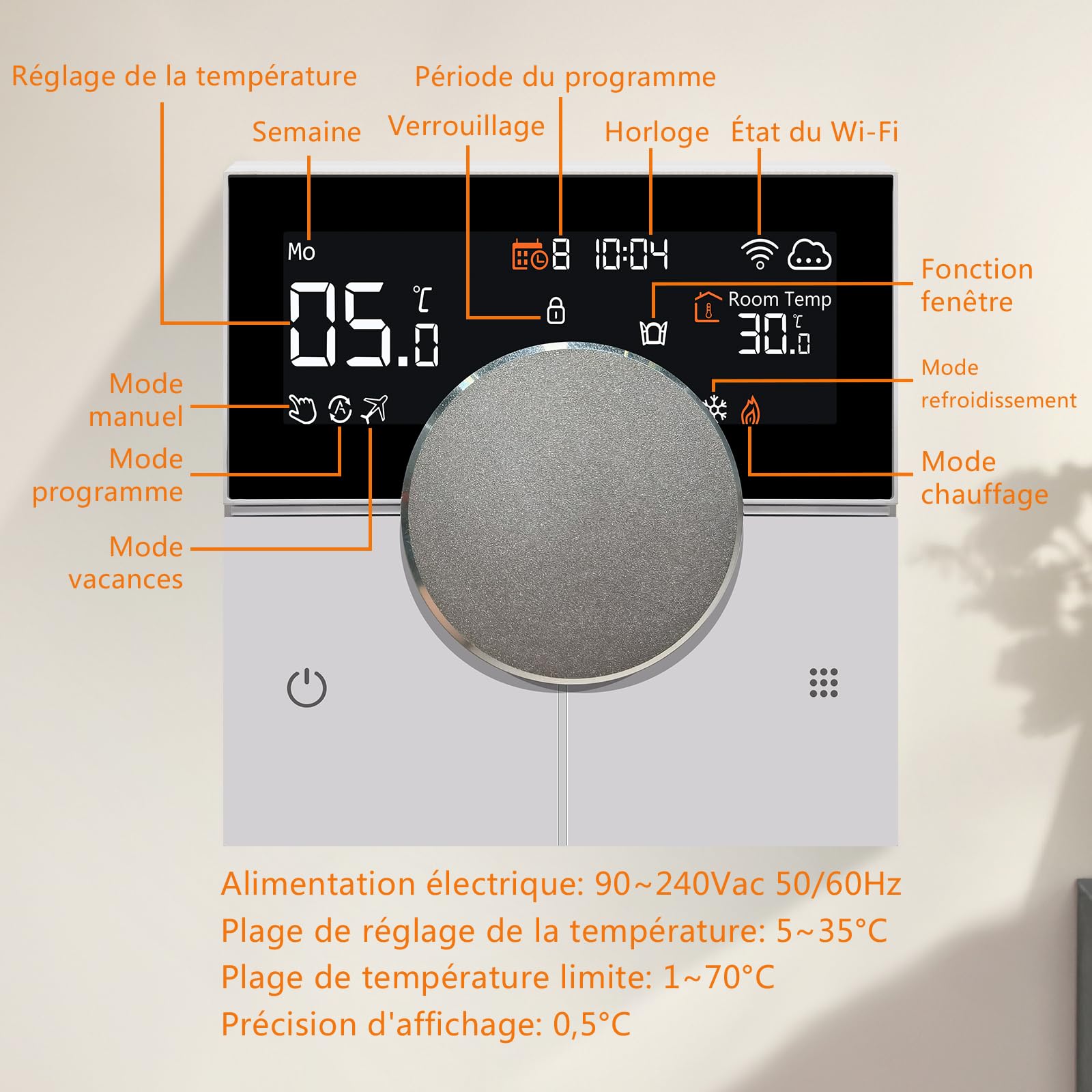 KETOTEK Thermostat Connecté pour Chauffage au Sol Électrique 16A, Thermostat d'ambiance WiFi Programmable Compatible avec Alexa, Smart Life App Télécommande